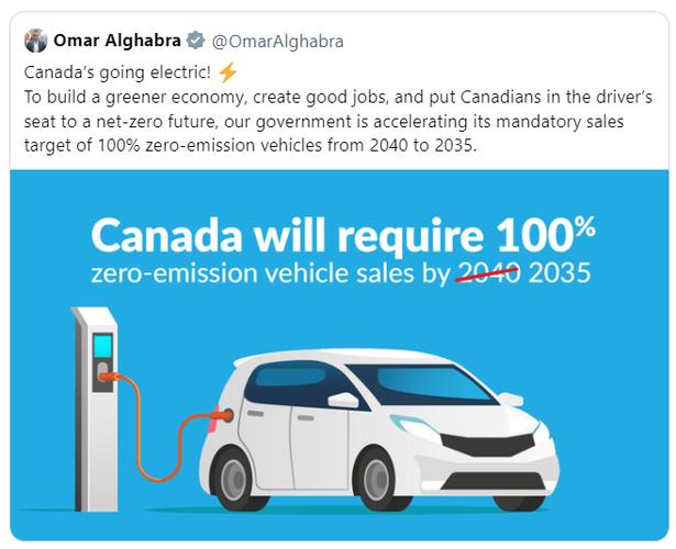 加拿大将在2035年之前禁止销售内燃机汽车