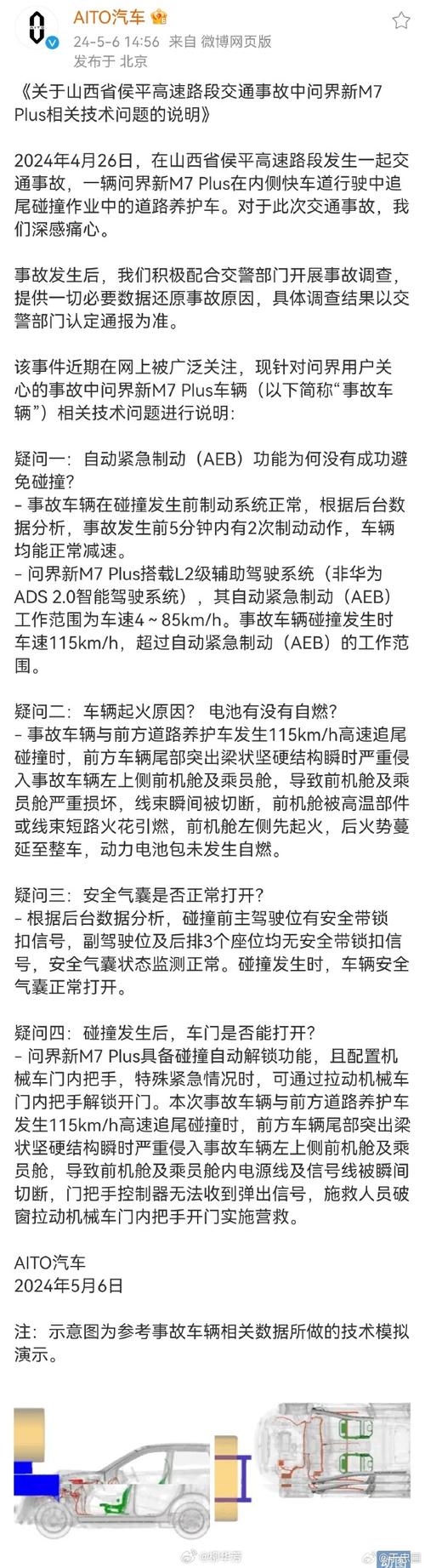 AITO汽车就山西运城M7事故中相关技术问题发布说明