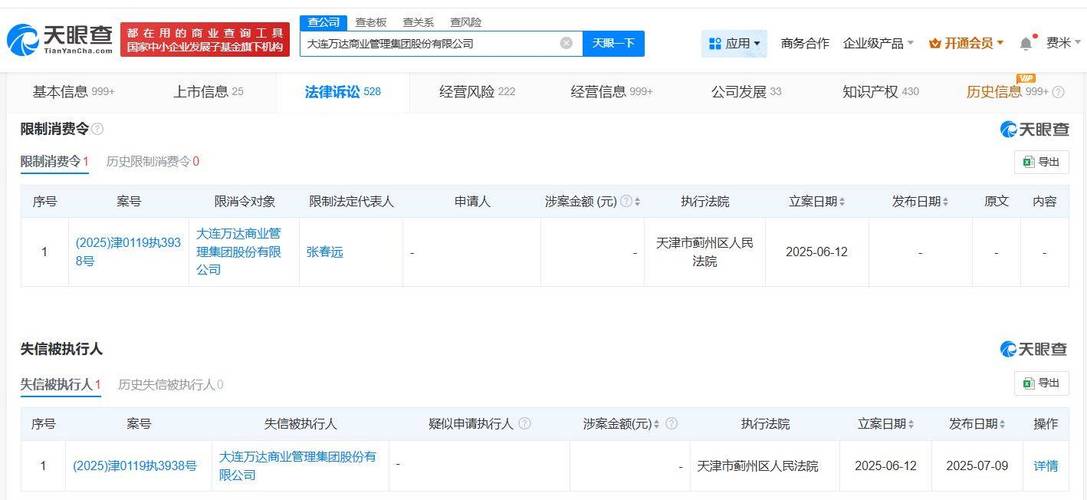 大连万达商管及法定代表人张春远被限高，涉及工程合同纠纷